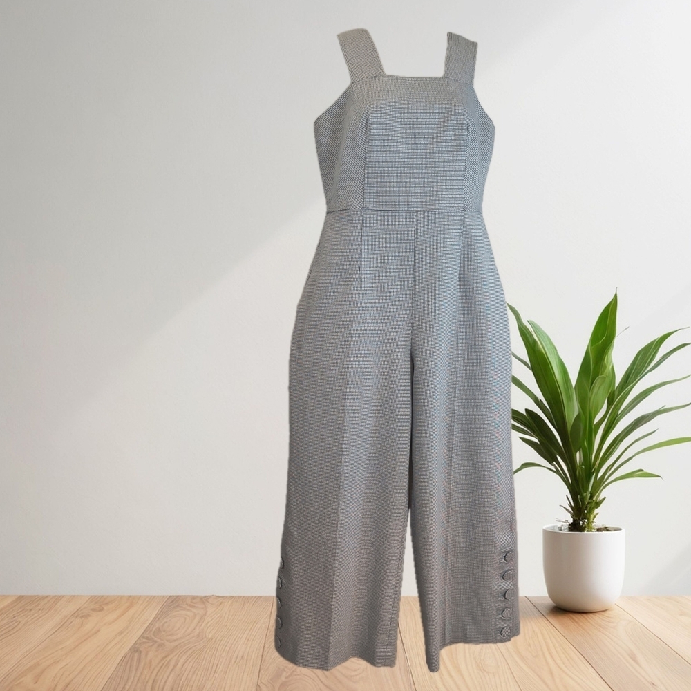 Club Monaco Veronikah Plaid Blue/White/Black Sleeveless Wide Leg Jumpsuit, S-4